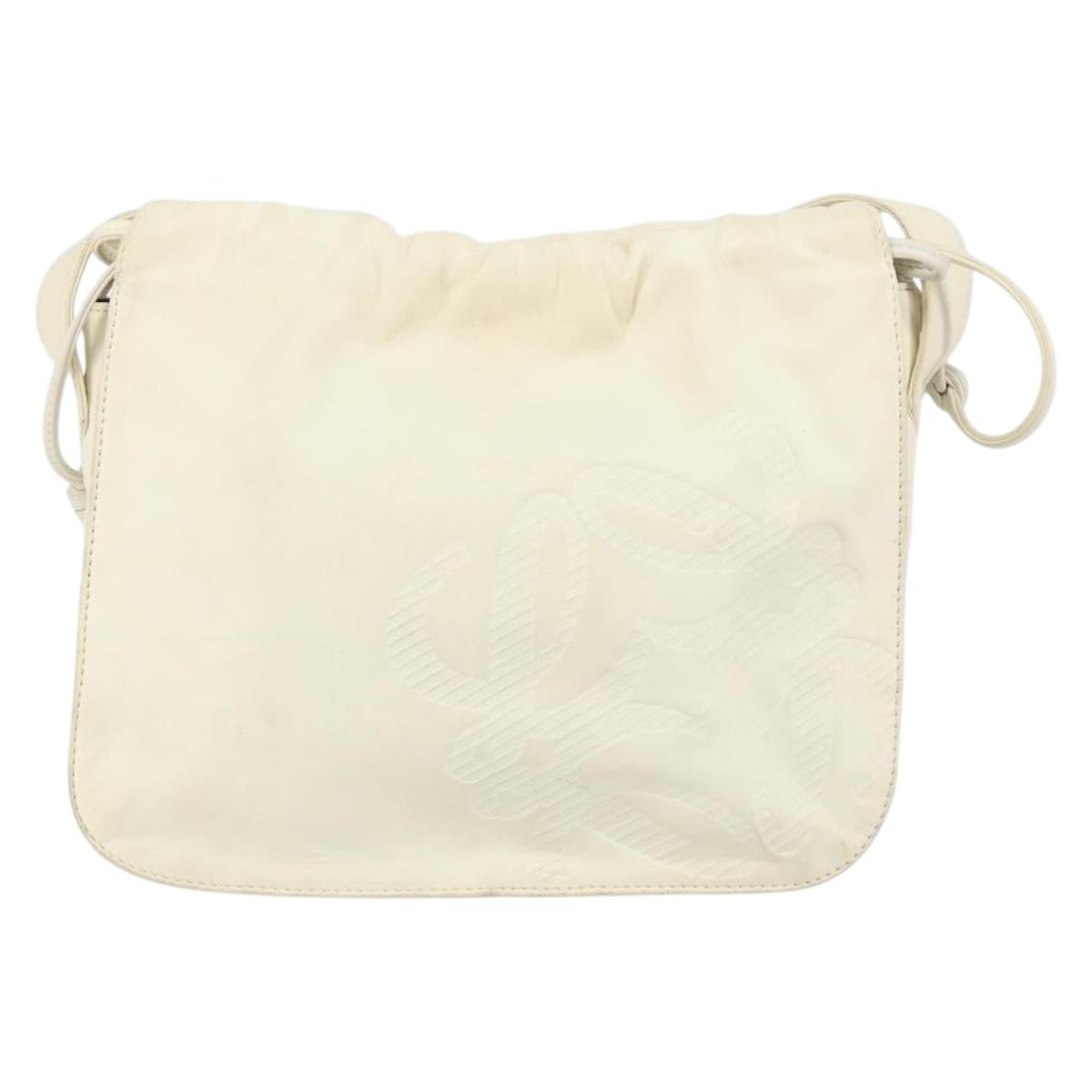 LOEWE Anagram Shoulder Bag Leather White Gold Auth bs32275