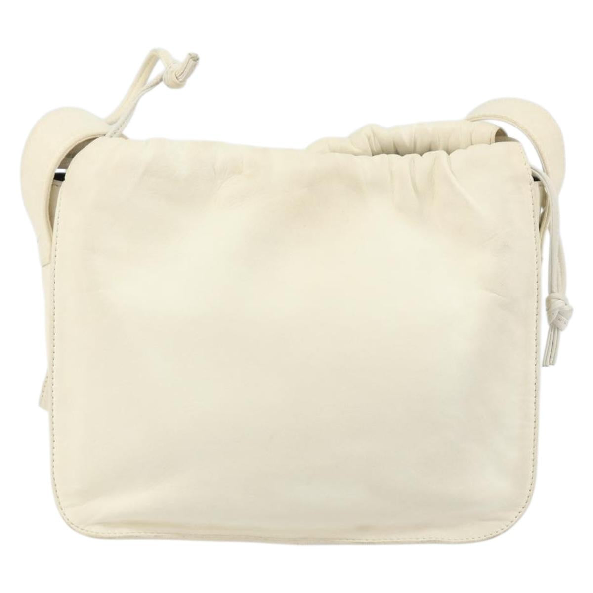 LOEWE Anagram Shoulder Bag Leather White Gold Auth bs32275