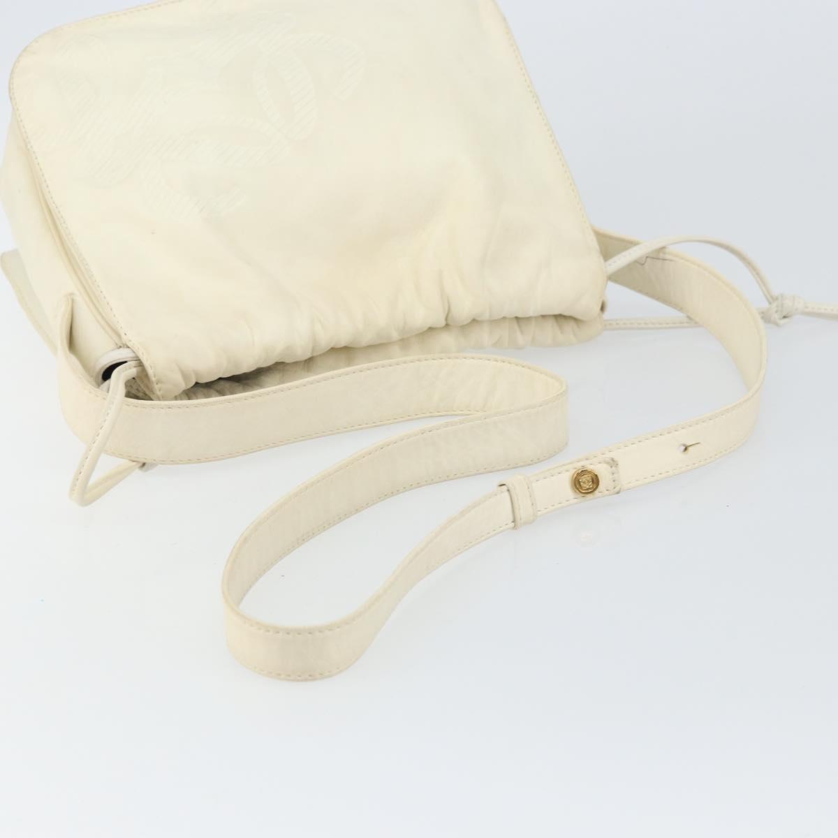 LOEWE Anagram Shoulder Bag Leather White Gold Auth bs32275