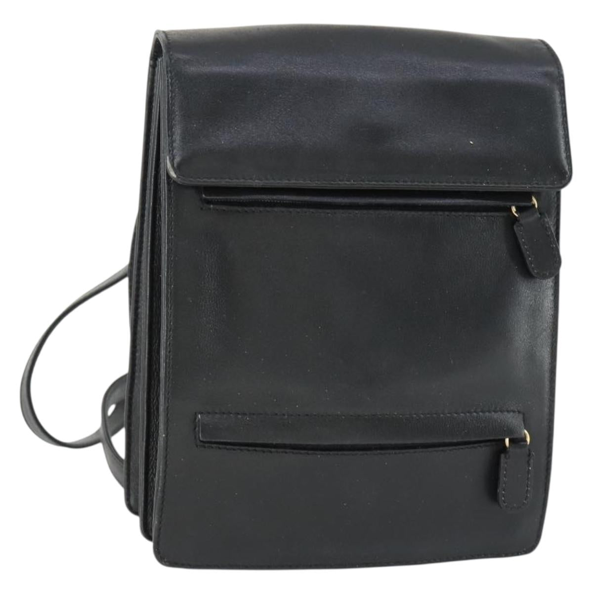 GUCCI Backpack Leather Black Gold Auth bs32276