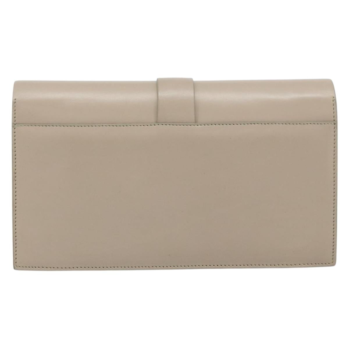 GUCCI Clutch Bag Leather Outlet Beige Gold Auth bs32278