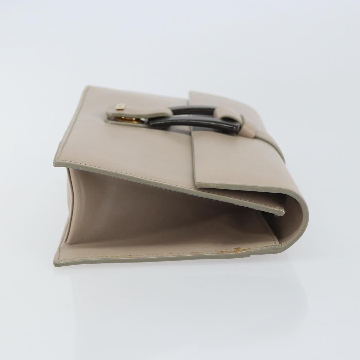 GUCCI Clutch Bag Leather Outlet Beige Gold Auth bs32278