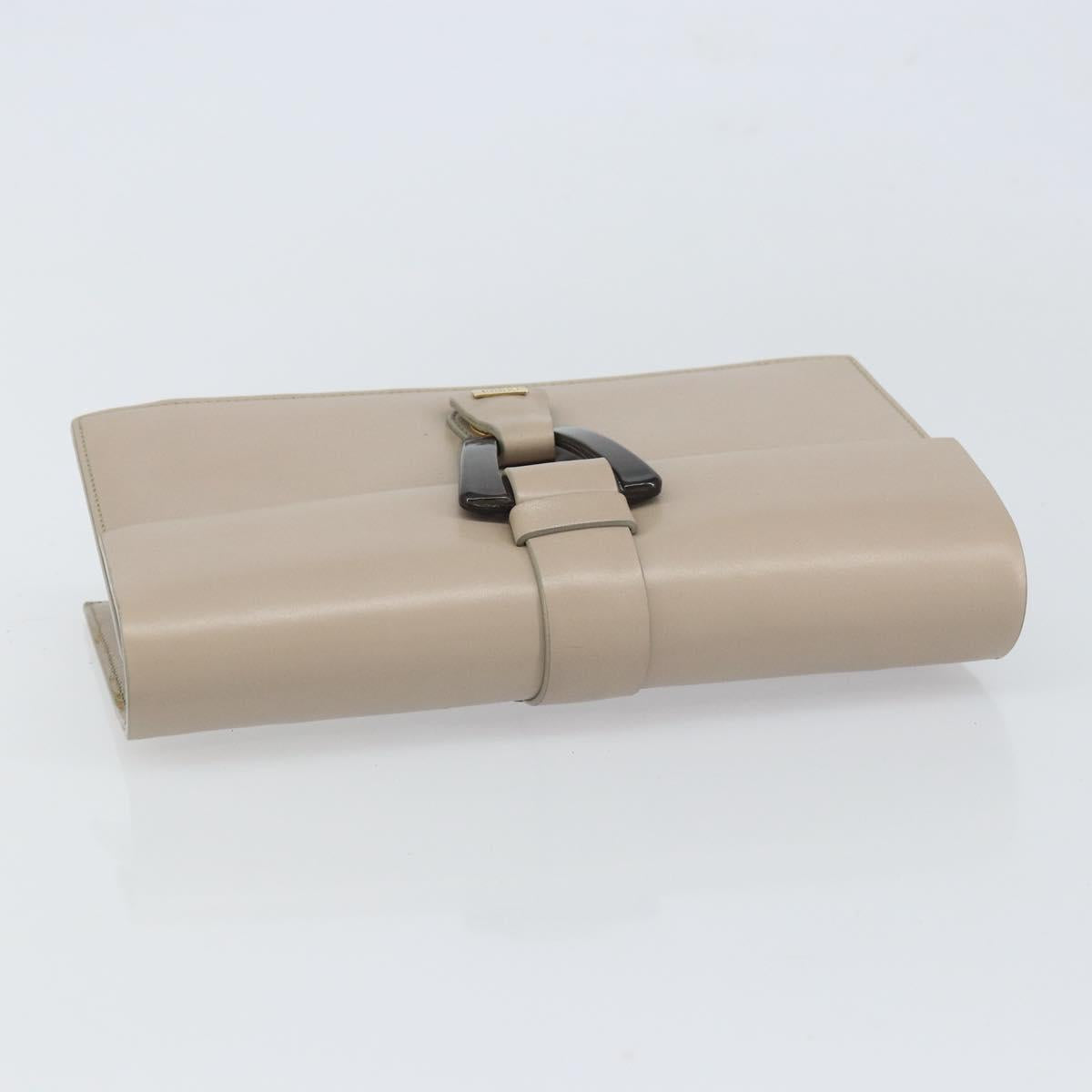 GUCCI Clutch Bag Leather Outlet Beige Gold Auth bs32278