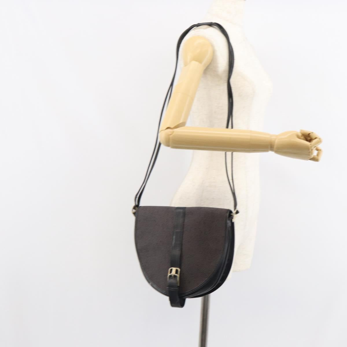 SAINT LAURENT Shoulder Bag Canvas Leather Gray Auth bs32280