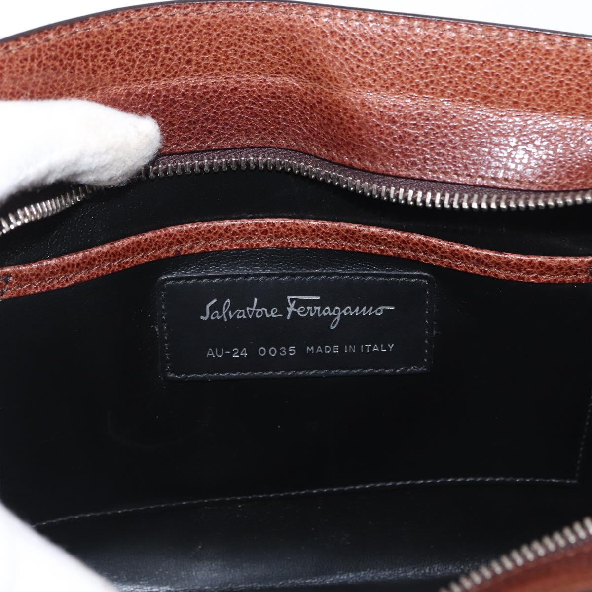 Salvatore Ferragamo Clutch Bag Leather Brown Auth bs32282