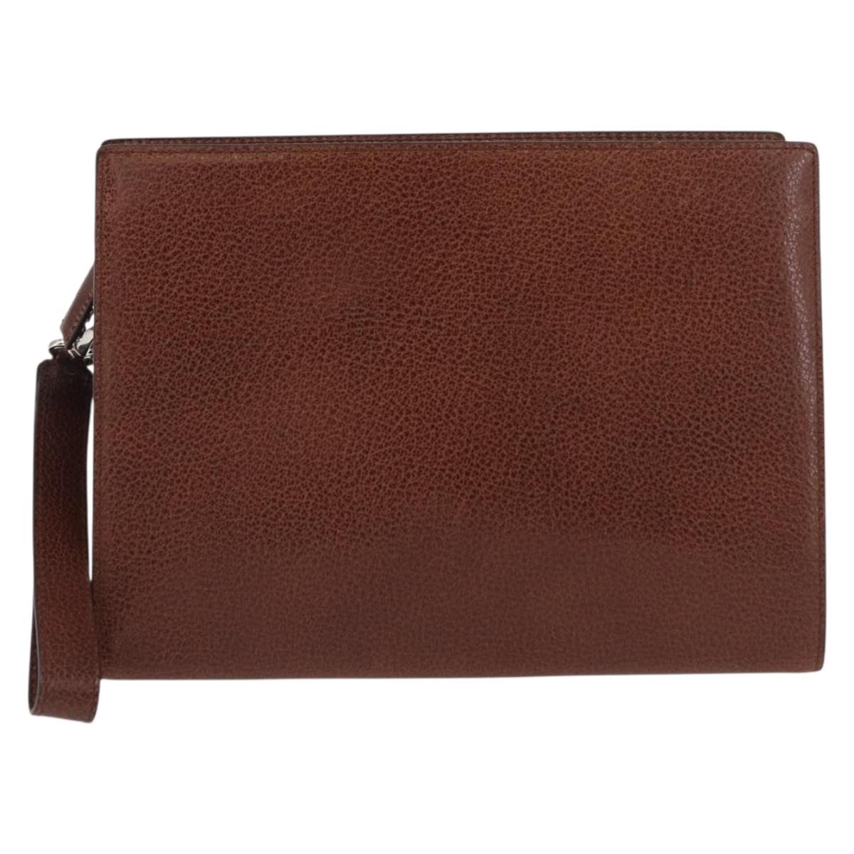 Salvatore Ferragamo Clutch Bag Leather Brown Auth bs32282