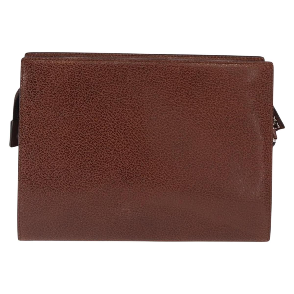 Salvatore Ferragamo Clutch Bag Leather Brown Auth bs32282