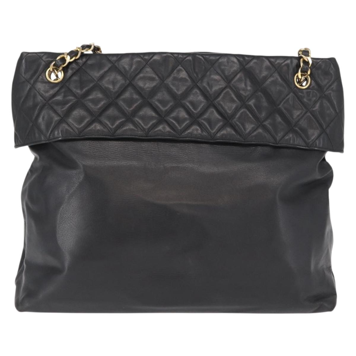 CHANEL Matelasse Chain Shoulder Bag Lamb Skin Black Gold CC Auth bs32292