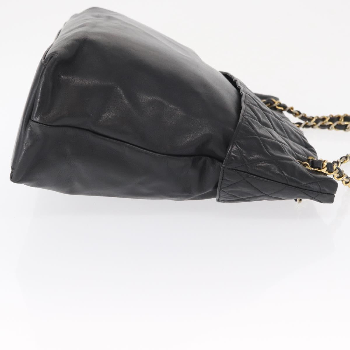 CHANEL Matelasse Chain Shoulder Bag Lamb Skin Black Gold CC Auth bs32292