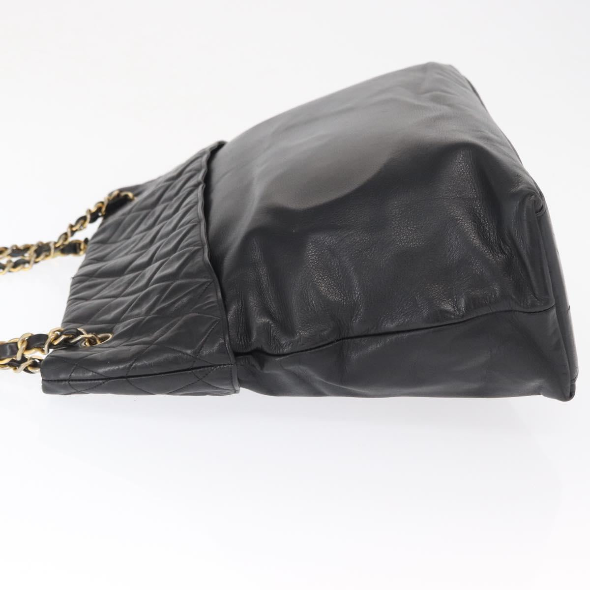 CHANEL Matelasse Chain Shoulder Bag Lamb Skin Black Gold CC Auth bs32292