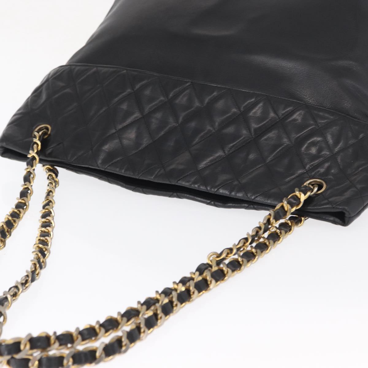 CHANEL Matelasse Chain Shoulder Bag Lamb Skin Black Gold CC Auth bs32292