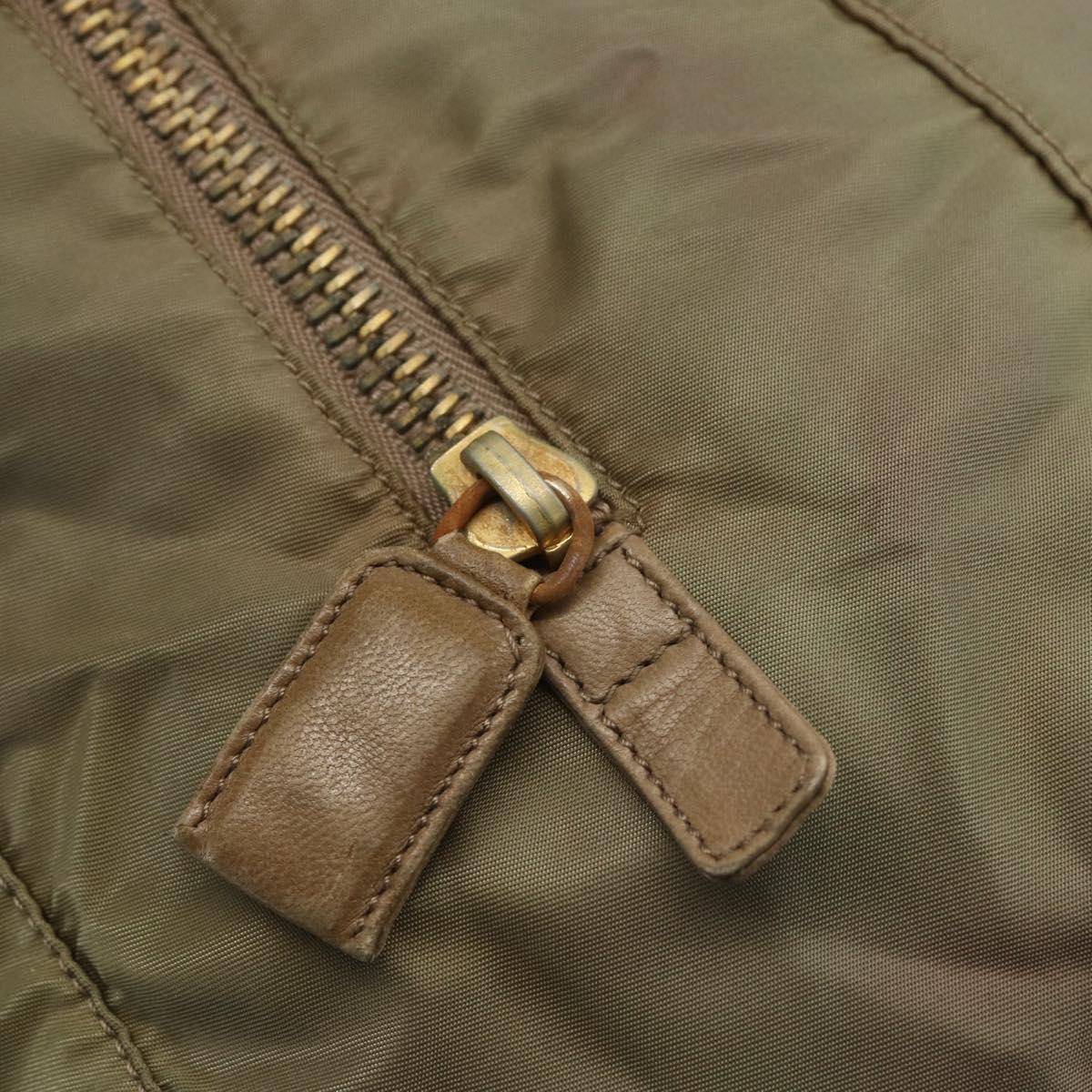 PRADA Chain Shoulder Bag Nylon Khaki Gold Auth bs32294