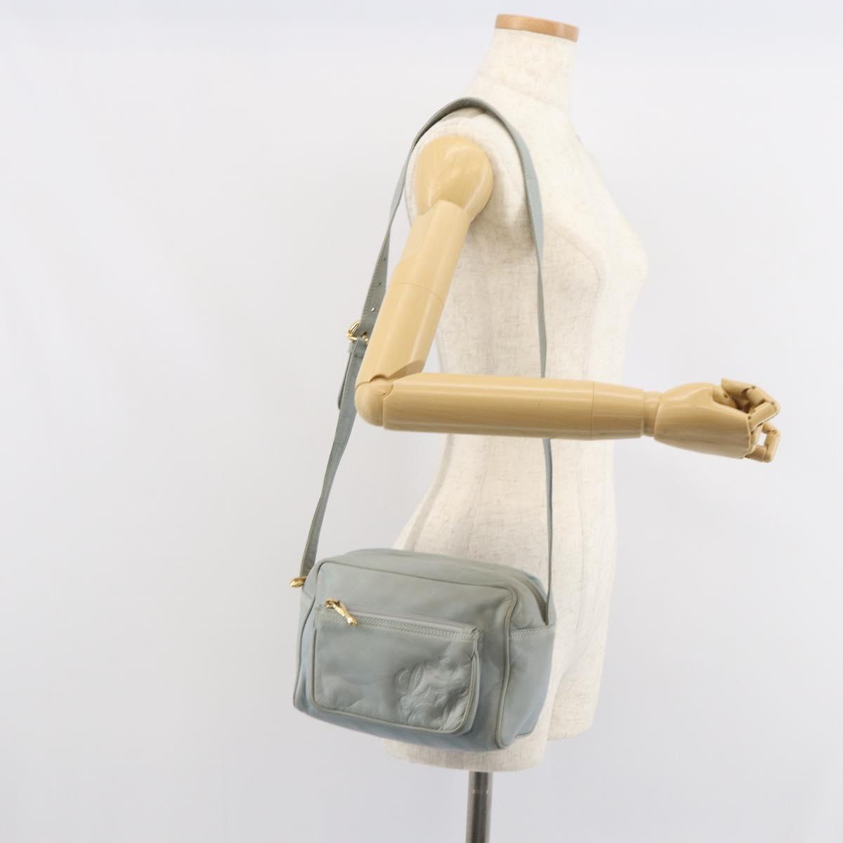 LOEWE Anagram Shoulder Bag Leather Light Blue Gold Auth bs32302