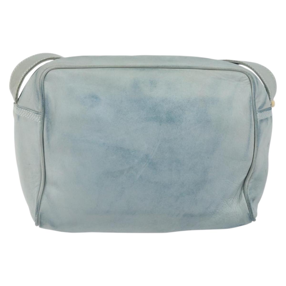 LOEWE Anagram Shoulder Bag Leather Light Blue Gold Auth bs32302