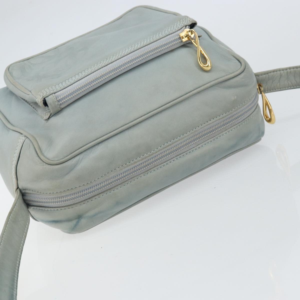 LOEWE Anagram Shoulder Bag Leather Light Blue Gold Auth bs32302