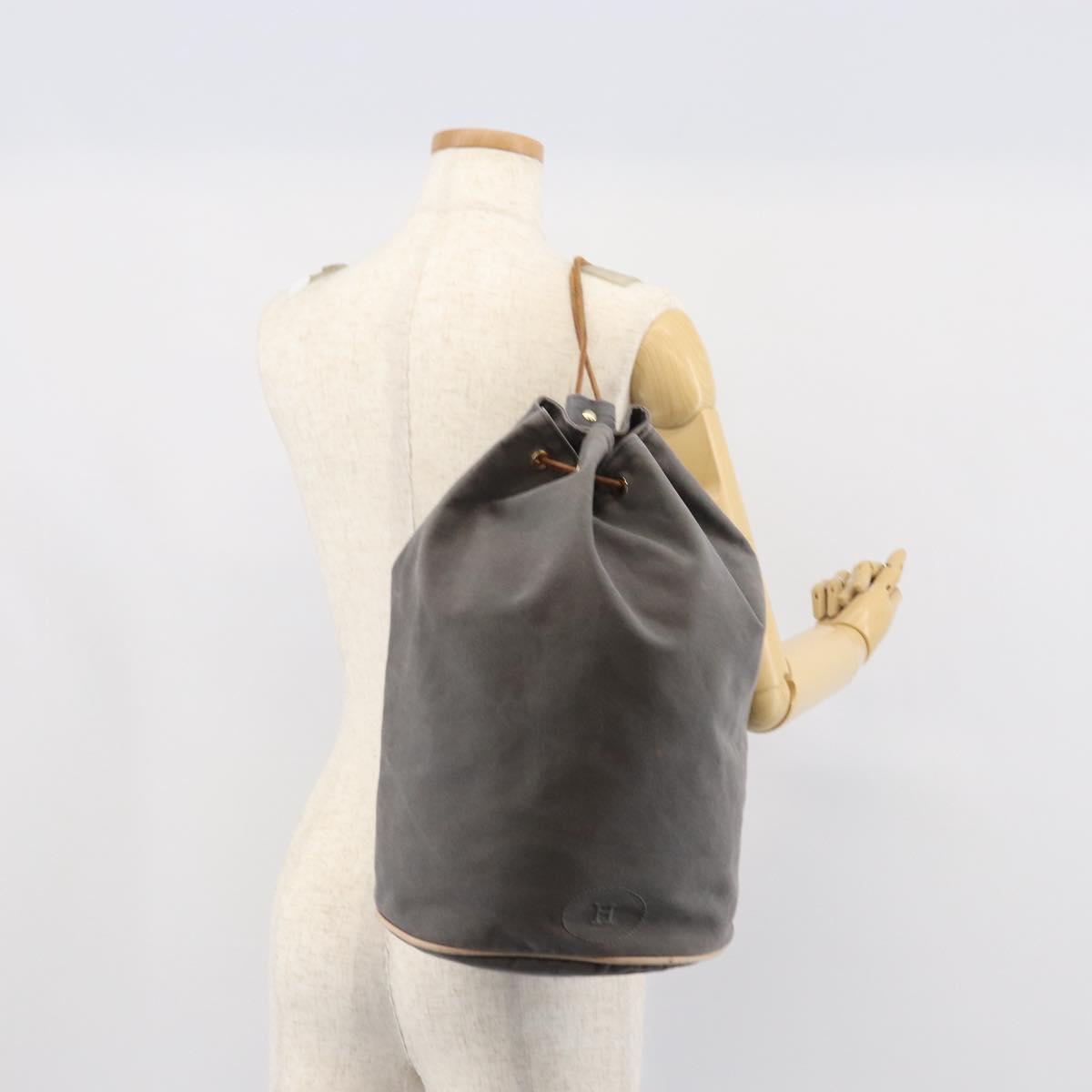 HERMES Porochon Mimil GM Shoulder Bag Canvas Gray Auth bs32306