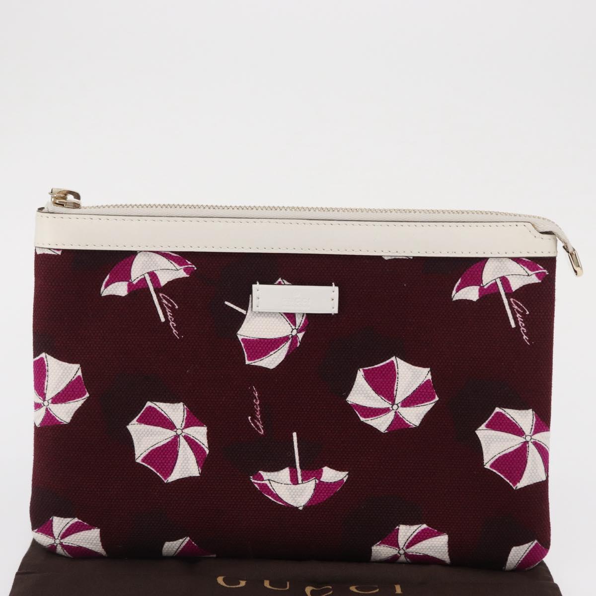 GUCCI Clutch Bag Canvas Gold Bordeaux Auth bs32310