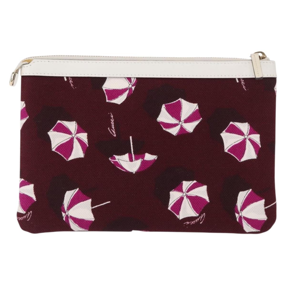 GUCCI Clutch Bag Canvas Gold Bordeaux Auth bs32310