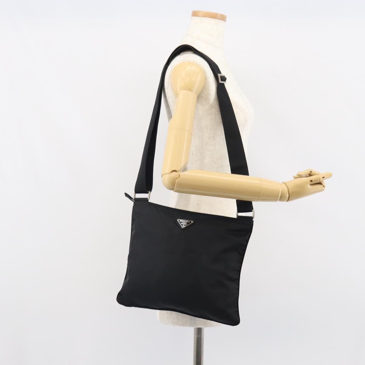 PRADA Shoulder Bag Nylon Black Silver Auth bs32312