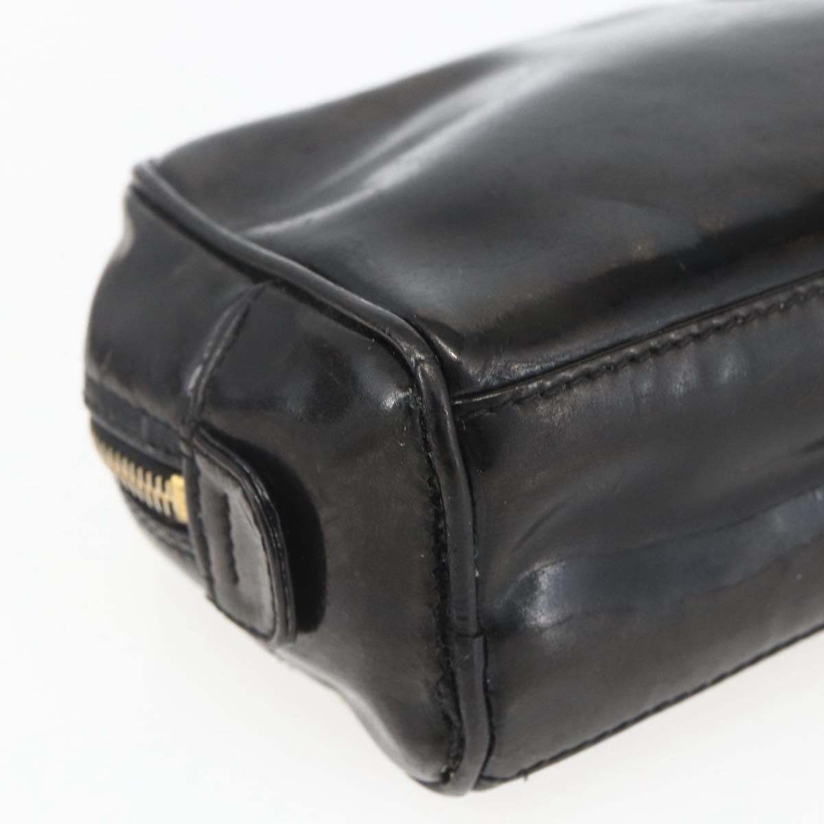 CHANEL Pouch Patent leather Black Gold CC Auth bs32314