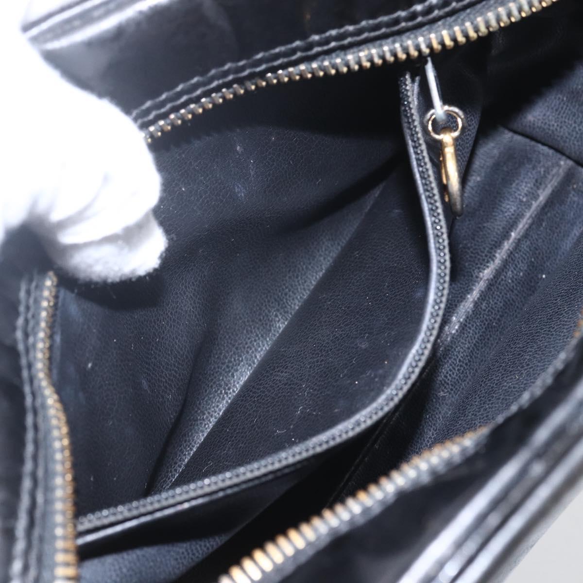 CHANEL Pouch Patent leather Black Gold CC Auth bs32314