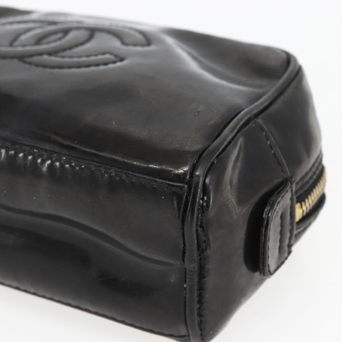CHANEL Pouch Patent leather Black Gold CC Auth bs32314
