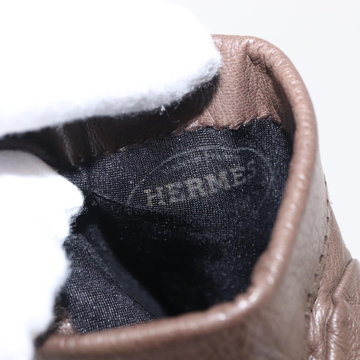 HERMES Joo Do H Gloves Leather Brown Auth bs32329