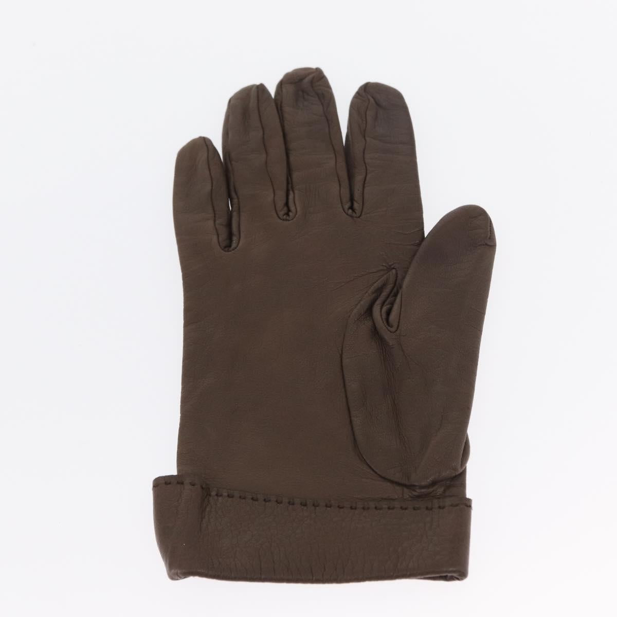 HERMES Joo Do H Gloves Leather Brown Auth bs32329