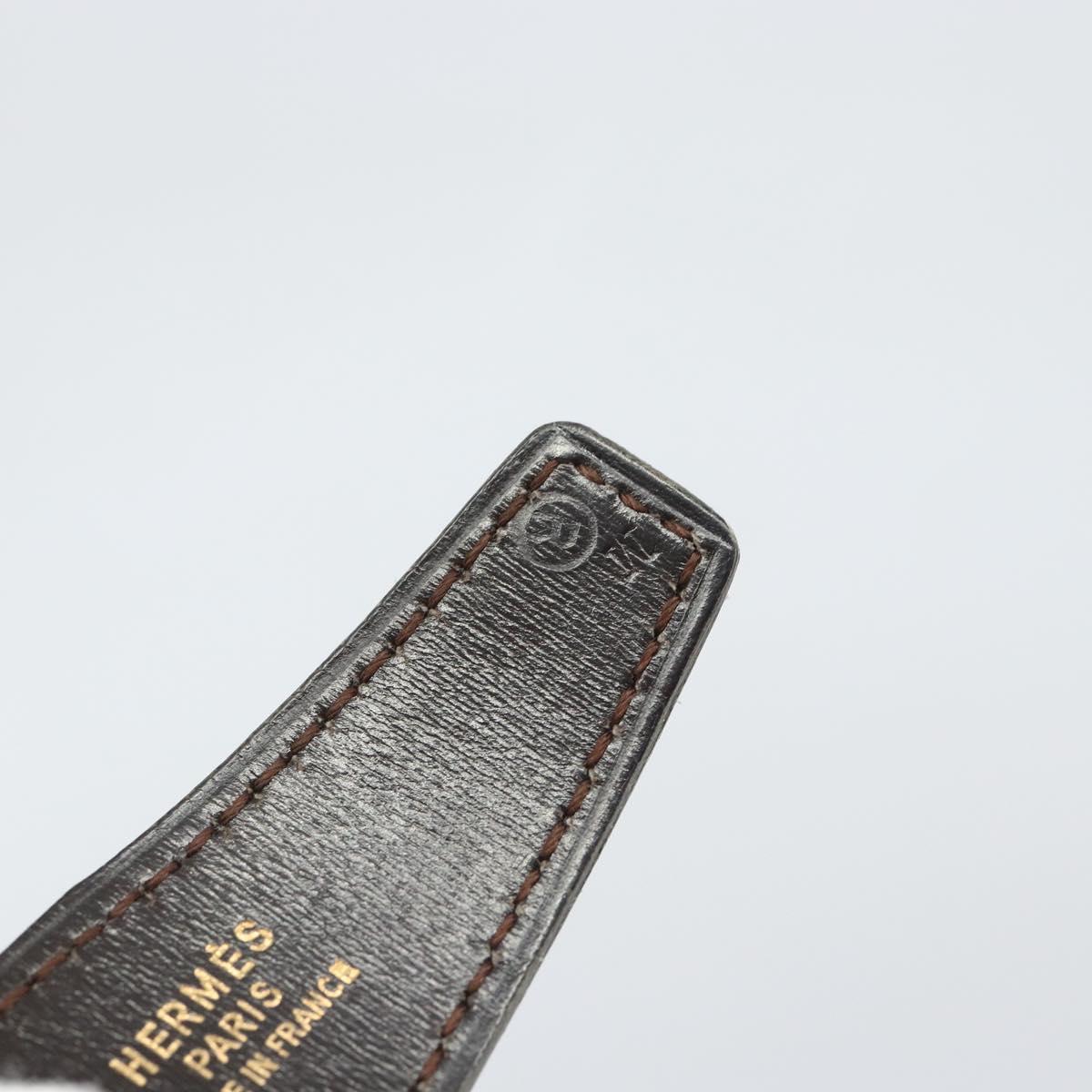 HERMES Belt Leather 44.5"" Black Gold Auth bs32330