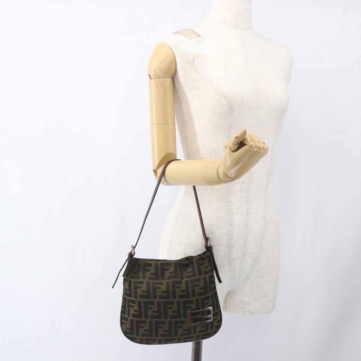 FENDI Zucca Canvas Shoulder Bag Black Brown Auth bs32335