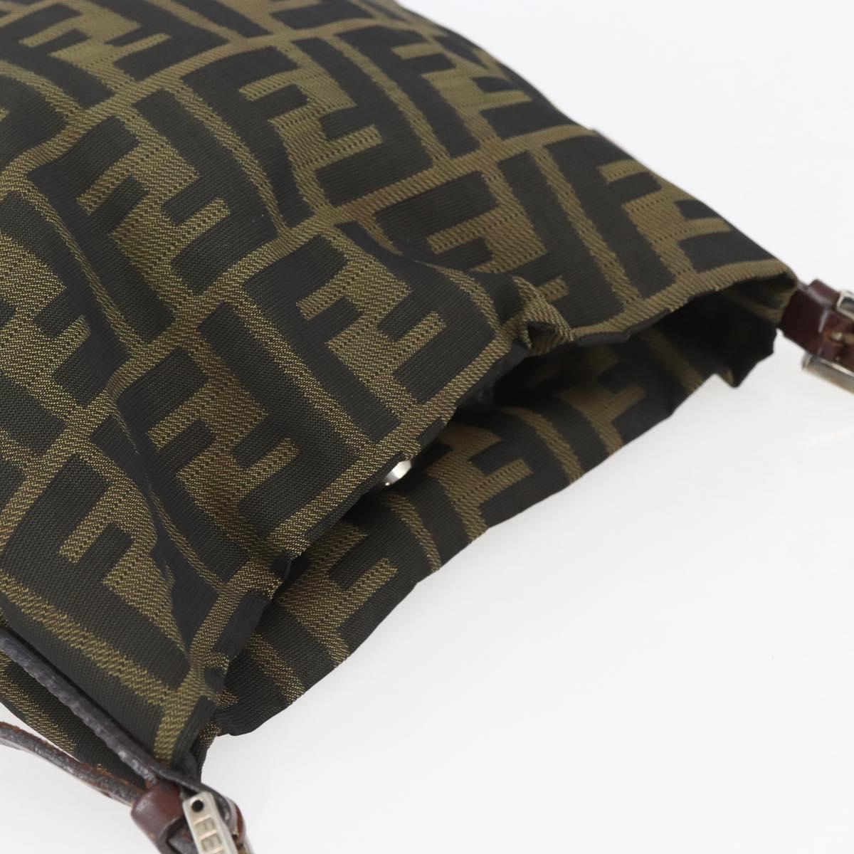 FENDI Zucca Canvas Shoulder Bag Black Brown Auth bs32335