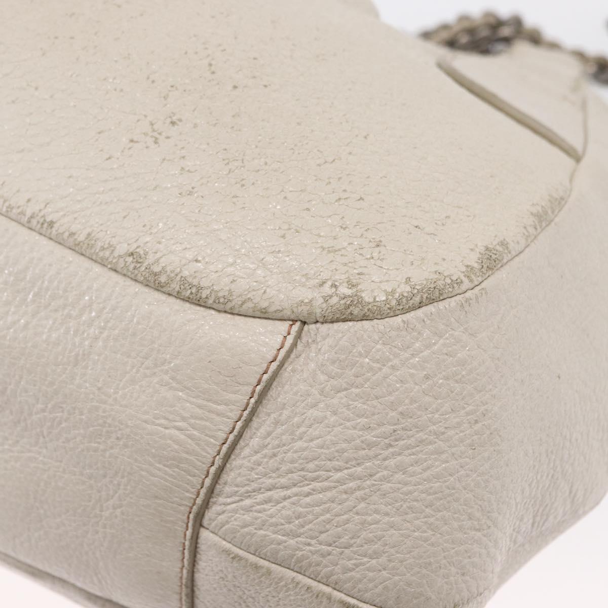 PRADA Chain Tote Bag Leather White Silver Auth bs32336