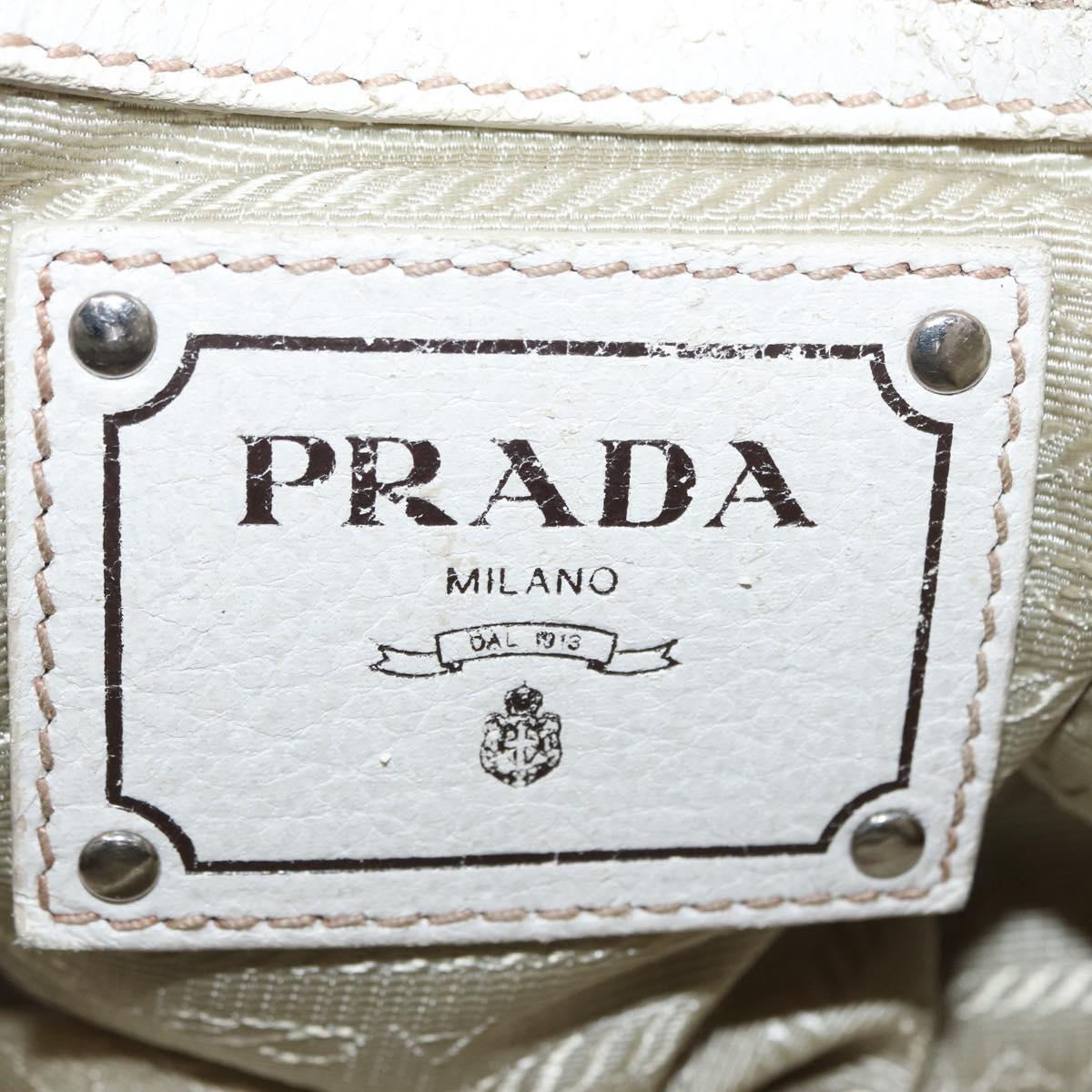 PRADA Chain Tote Bag Leather White Silver Auth bs32336