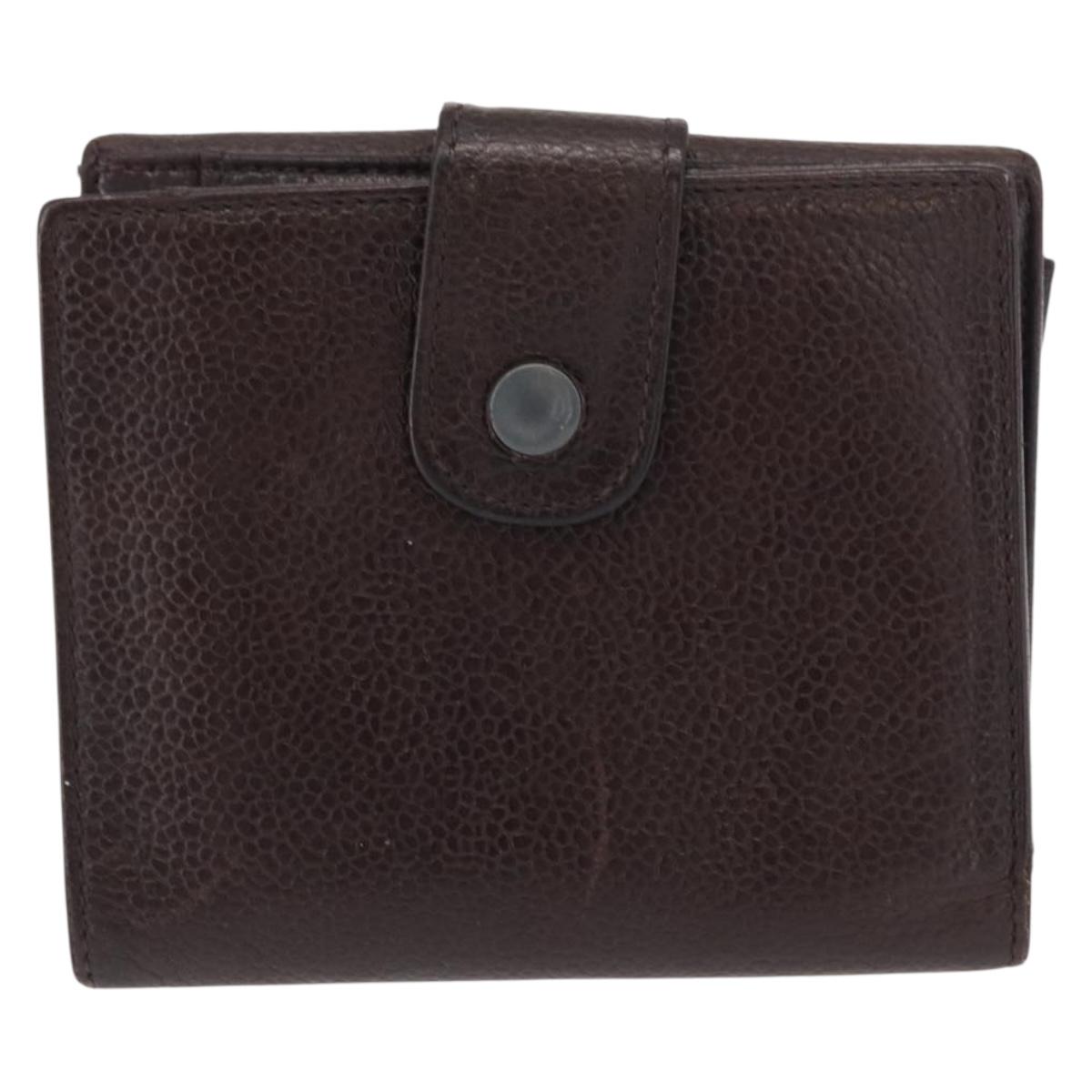 CHANEL Bifold Wallet Caviar Skin Black Gold CC Auth bs32337