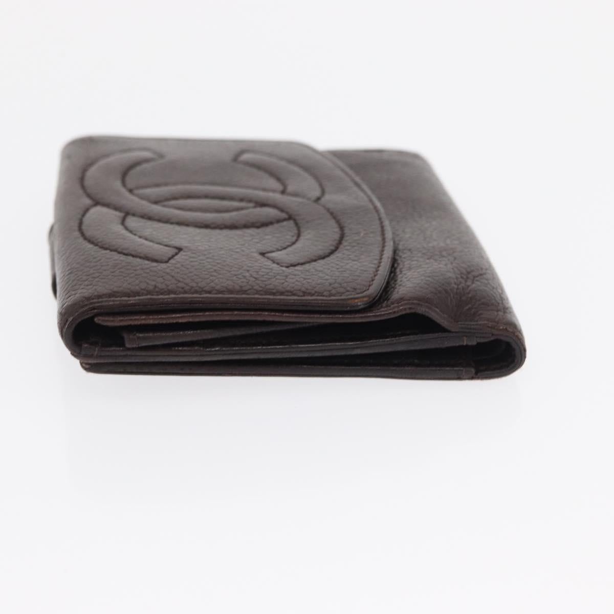 CHANEL Bifold Wallet Caviar Skin Black Gold CC Auth bs32337