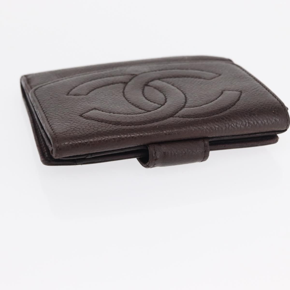 CHANEL Bifold Wallet Caviar Skin Black Gold CC Auth bs32337