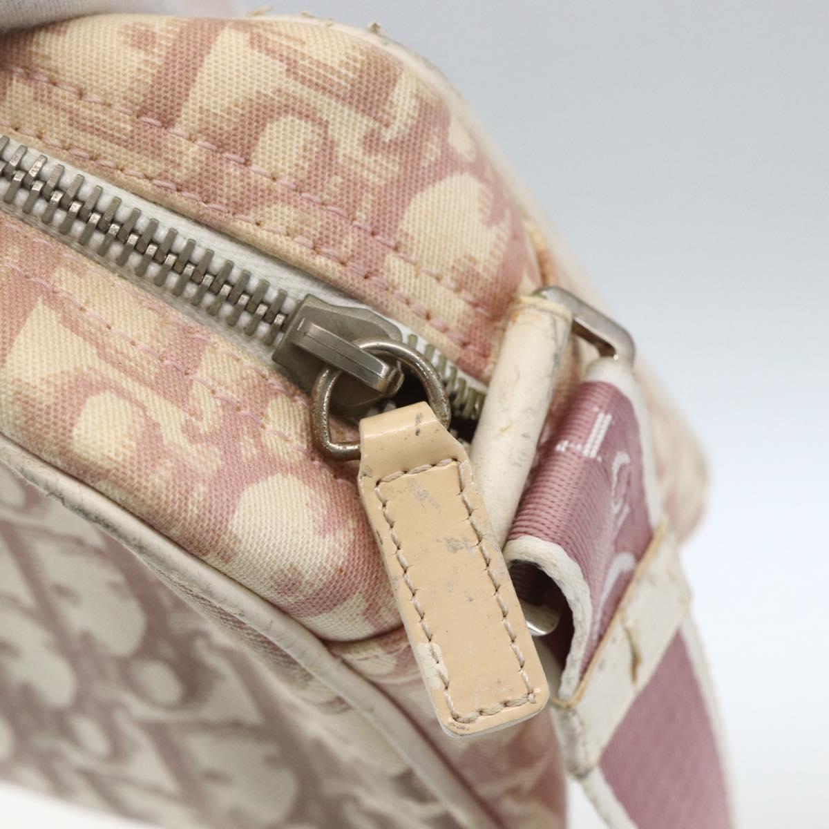 Christian Dior Trotter Canvas Shoulder Bag Pink Silver Auth bs32338