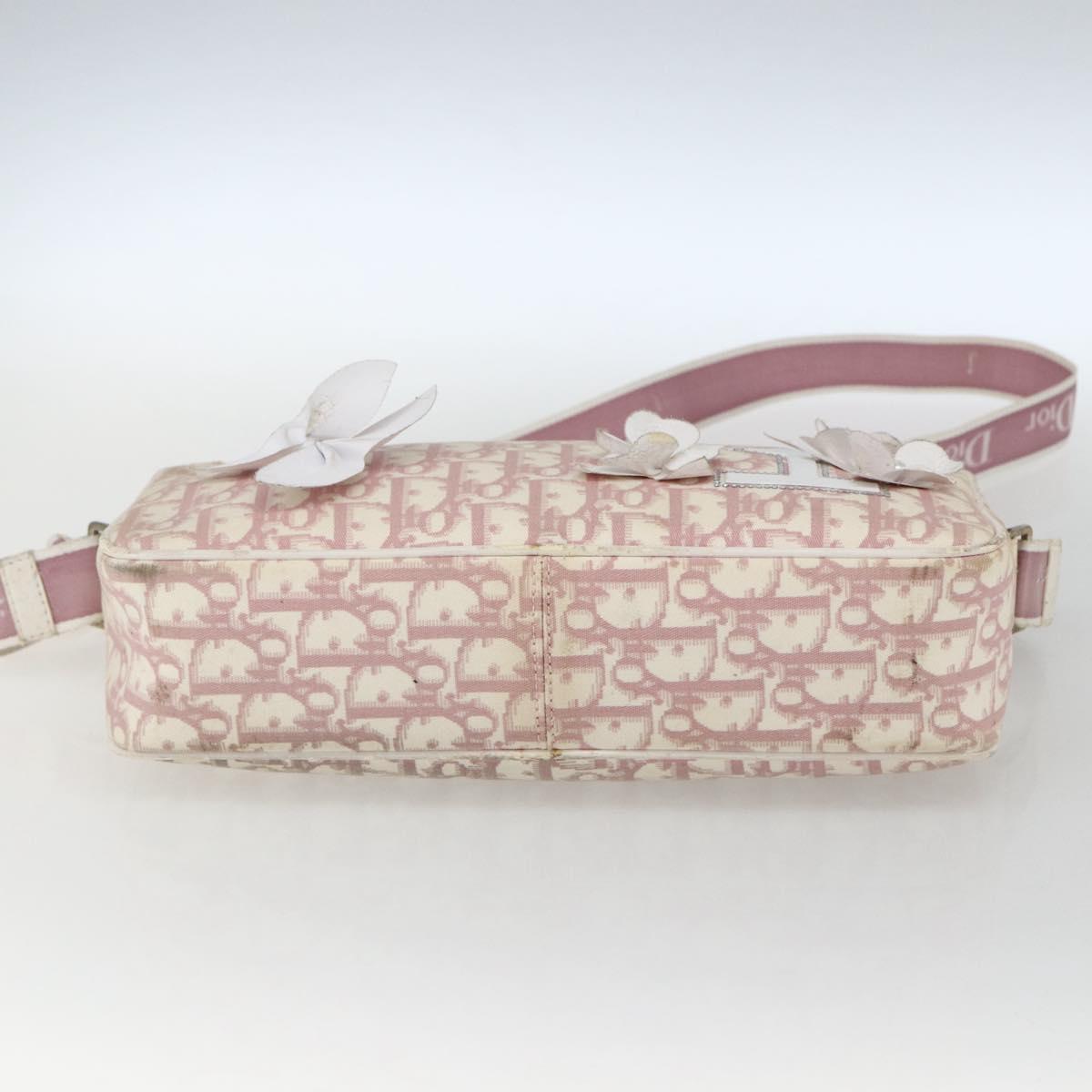 Christian Dior Trotter Canvas Shoulder Bag Pink Silver Auth bs32338