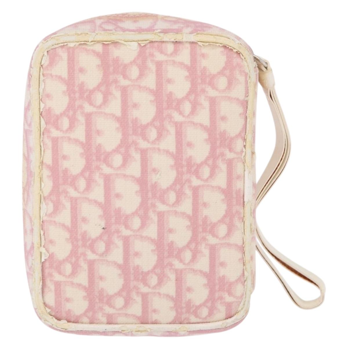Christian Dior Trotter Canvas Pouch PVC Pink Silver Auth bs32339