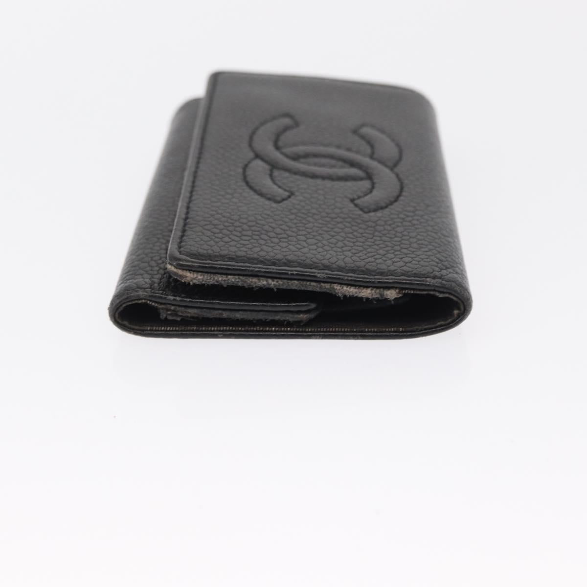 CHANEL Key Case Caviar Skin 4 Set Black CC Auth bs32341