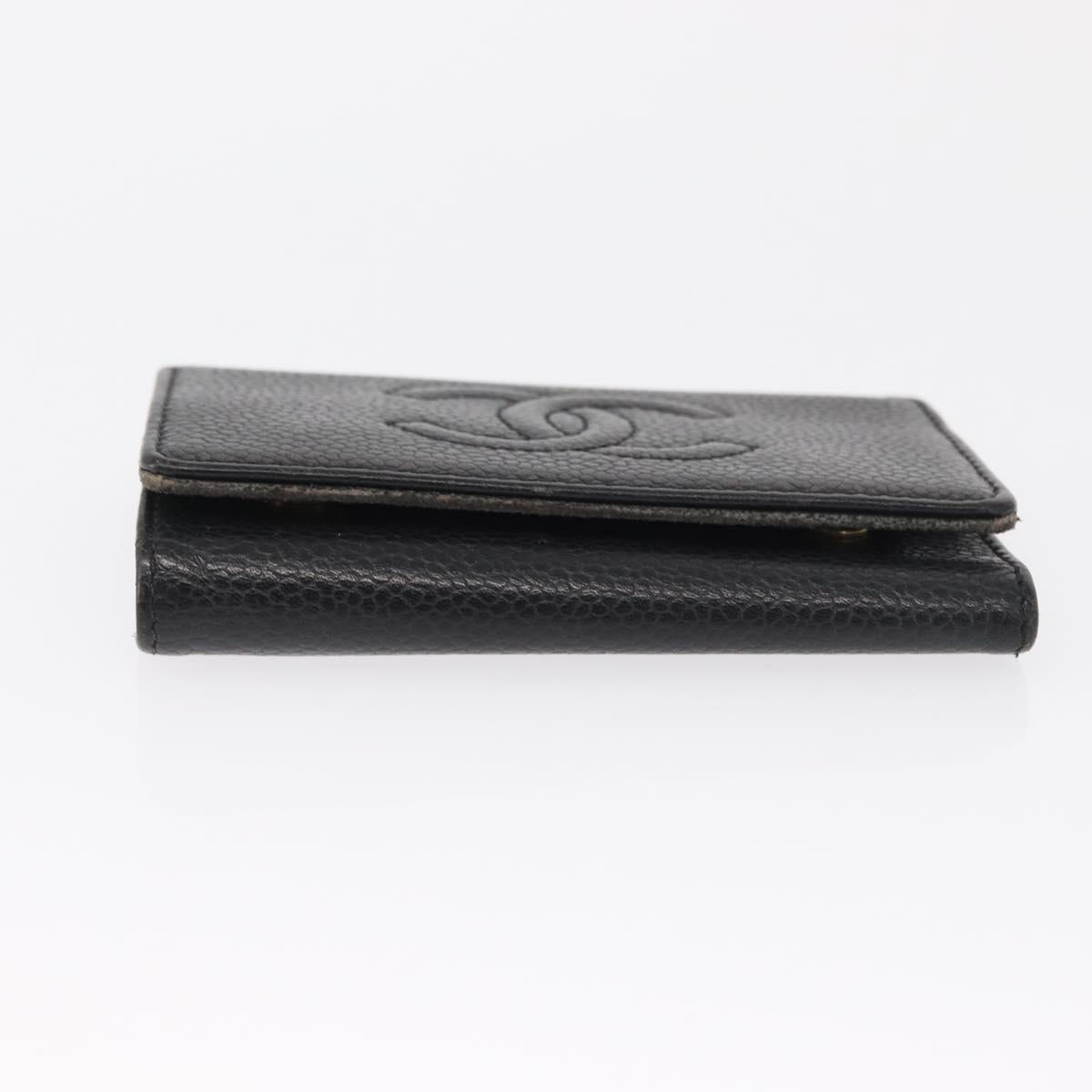 CHANEL Key Case Caviar Skin 4 Set Black CC Auth bs32341