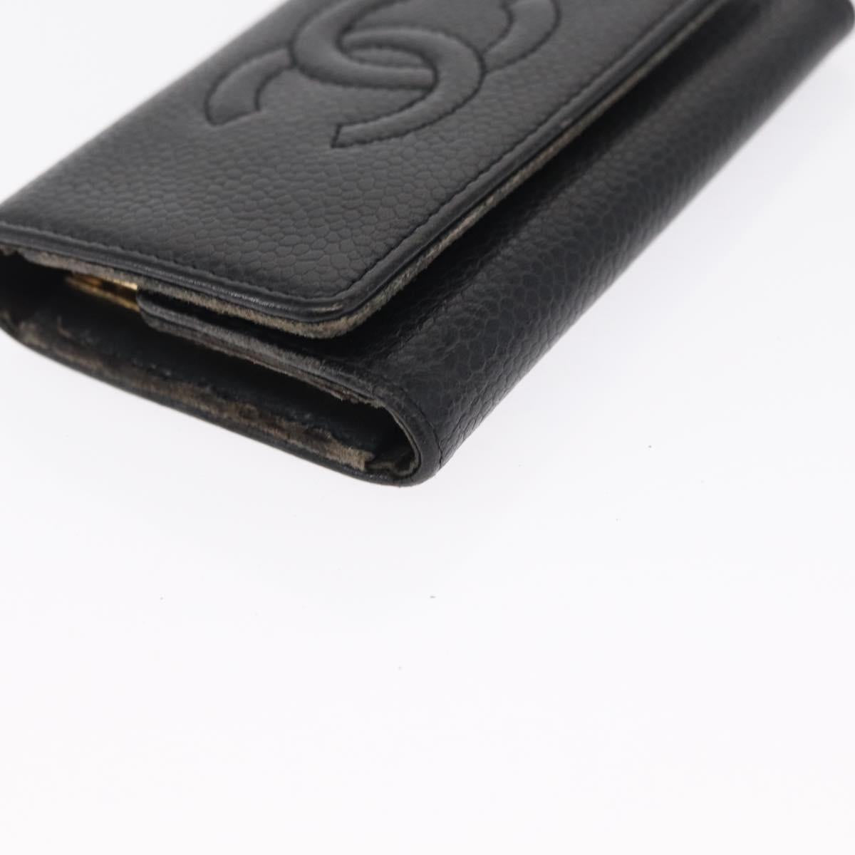 CHANEL Key Case Caviar Skin 4 Set Black CC Auth bs32341