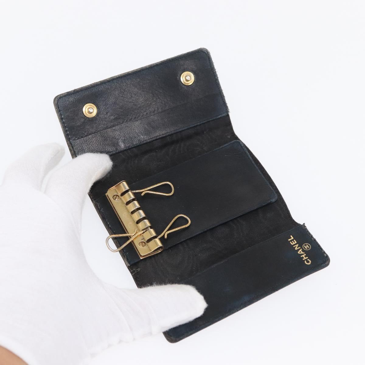 CHANEL Key Case Caviar Skin 4 Set Black CC Auth bs32341