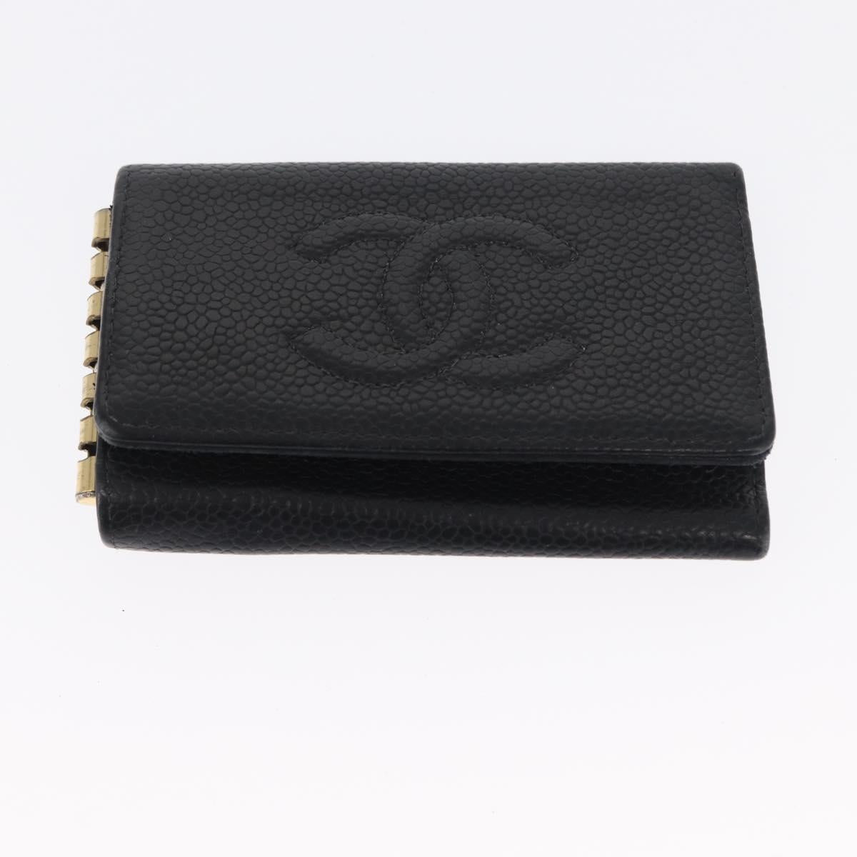 CHANEL Key Case Caviar Skin 4 Set Black CC Auth bs32341