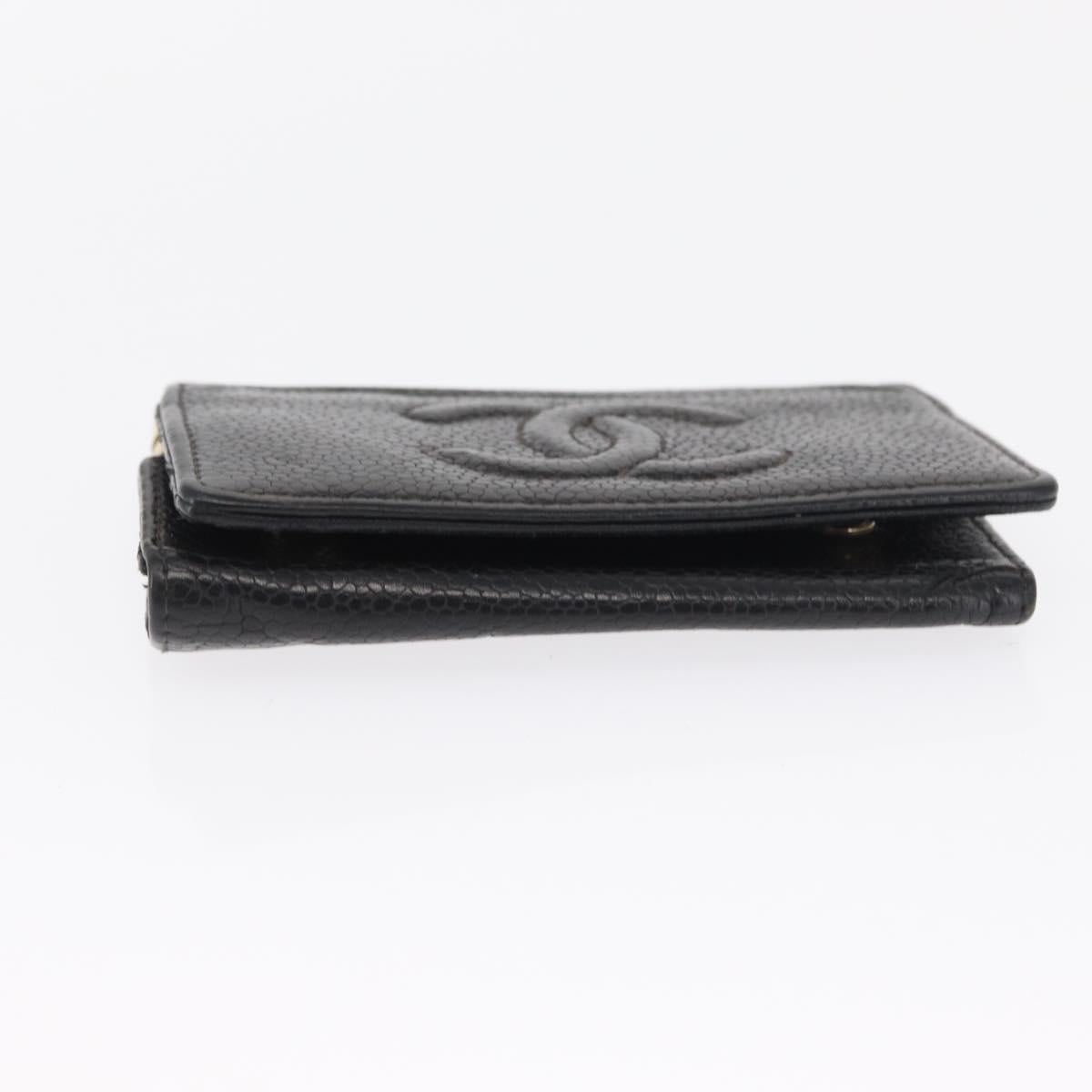 CHANEL Key Case Caviar Skin 4 Set Black CC Auth bs32341