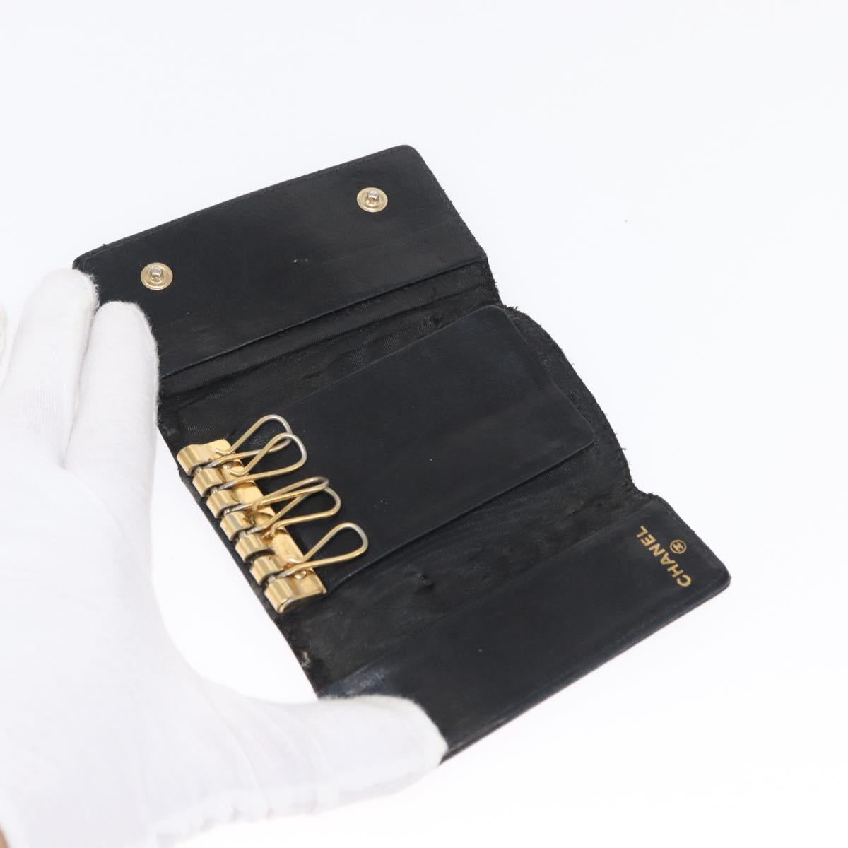 CHANEL Key Case Caviar Skin 4 Set Black CC Auth bs32341