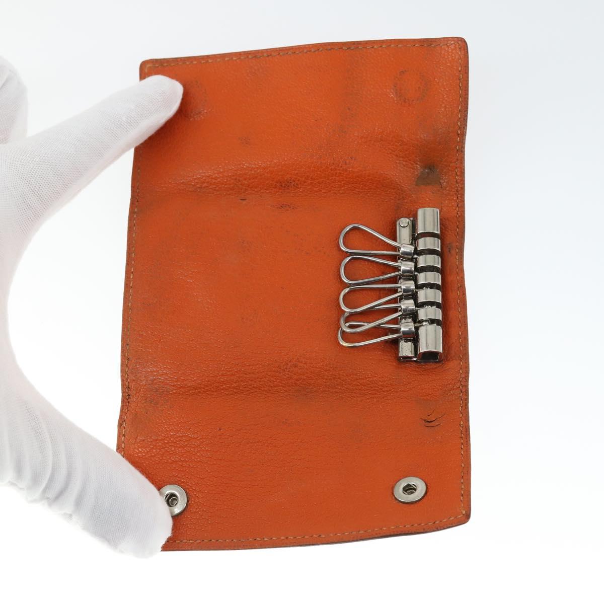 HERMES Key Case Leather 2 Set Black Orange Auth bs32344