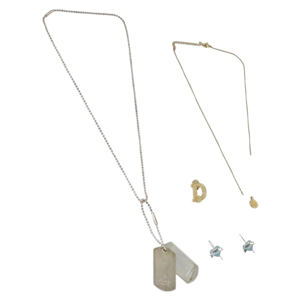 Christian Dior Gucci Charm metal 4 Set Gold Silver Auth bs32345