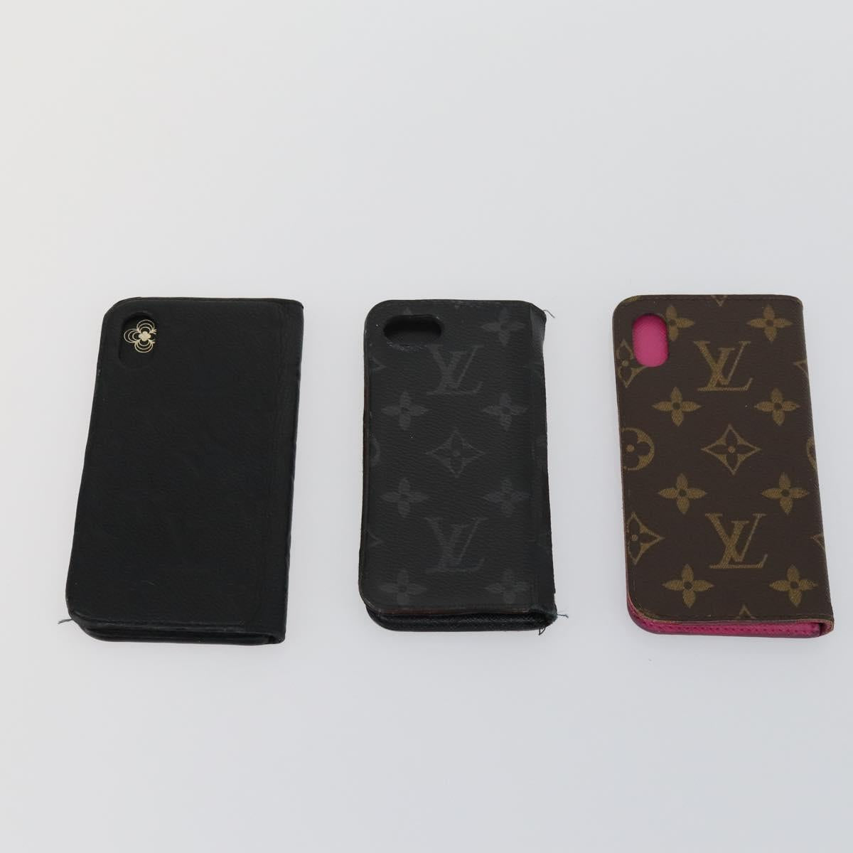 LOUIS VUITTON Monogram iPhone Case Leather 10 Set Beige LV Auth bs32346