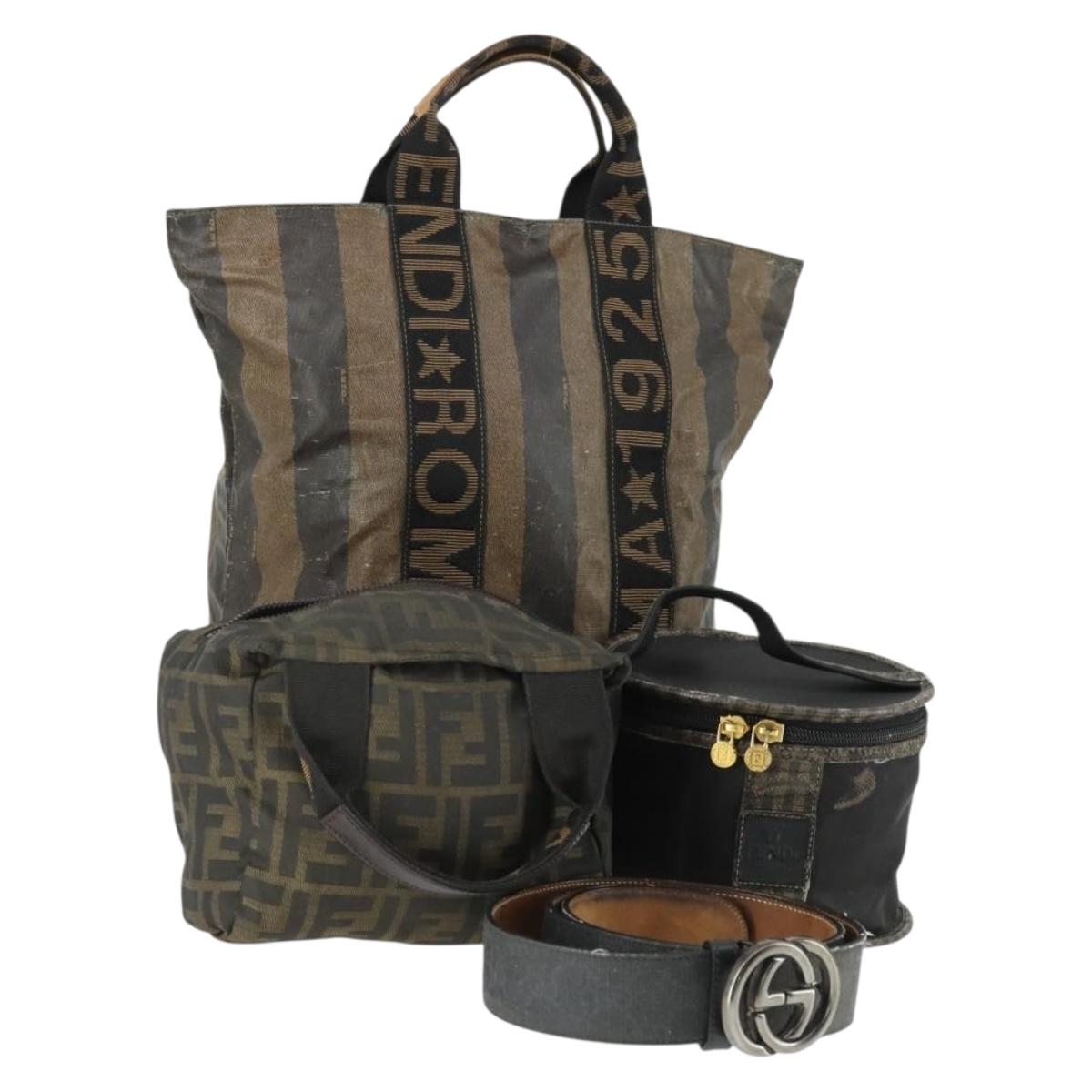 FENDI Gucci Zucca Canvas Pecan Canvas Hand Bag 4 Set Black Brown Auth bs32352